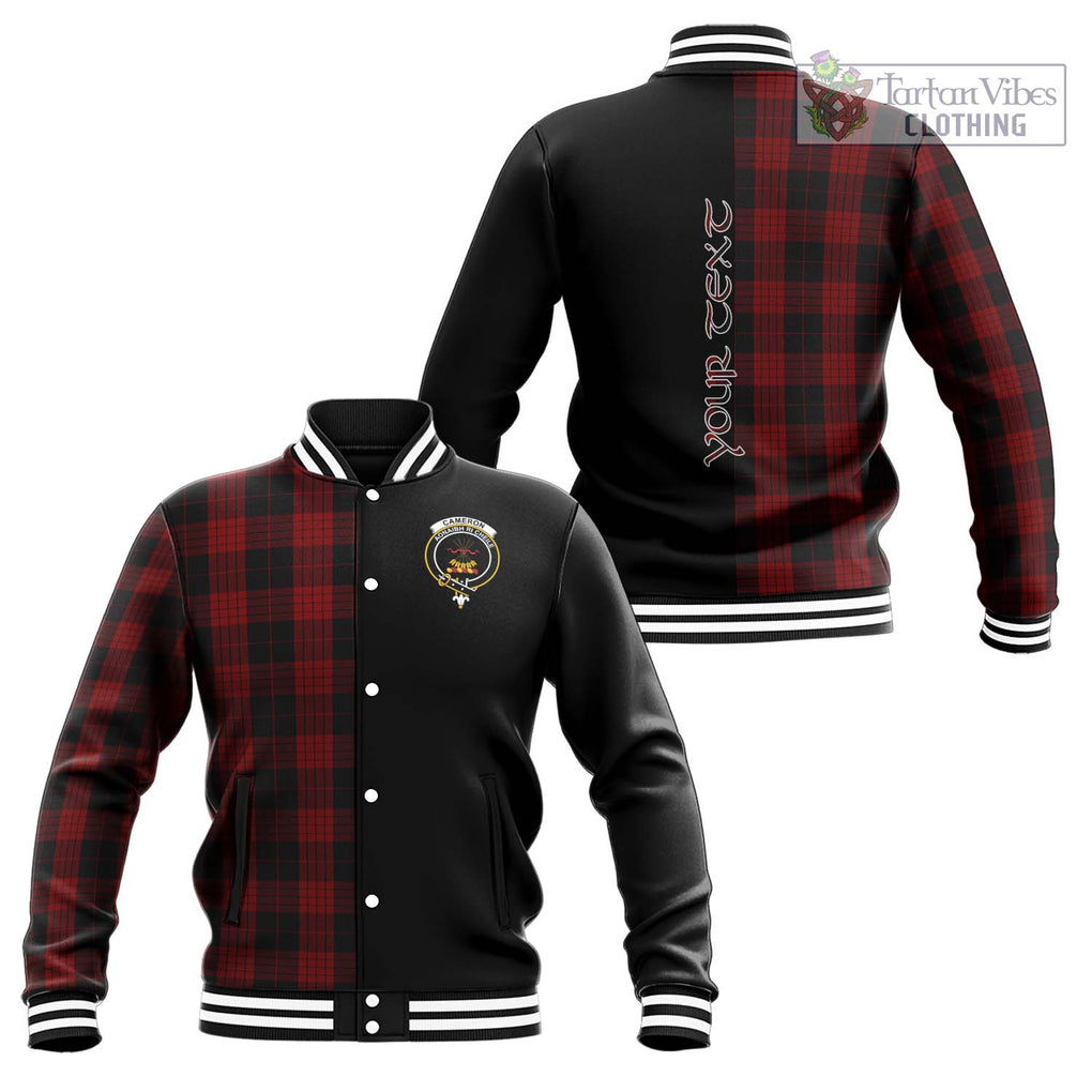 Cameron Black and Red Tartan Baseball Jacket with Family Crest and Half Of Me Style Unisex - Tartanvibesclothing Shop