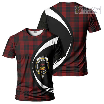 Cameron Black and Red Tartan T-Shirt with Family Crest Circle Style