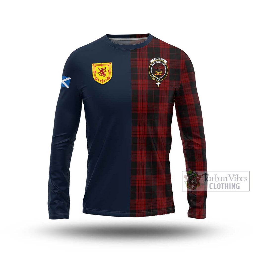 Tartan Vibes Clothing Cameron Black and Red Tartan Long Sleeve T-Shirt with Scottish Lion Royal Arm Half Style