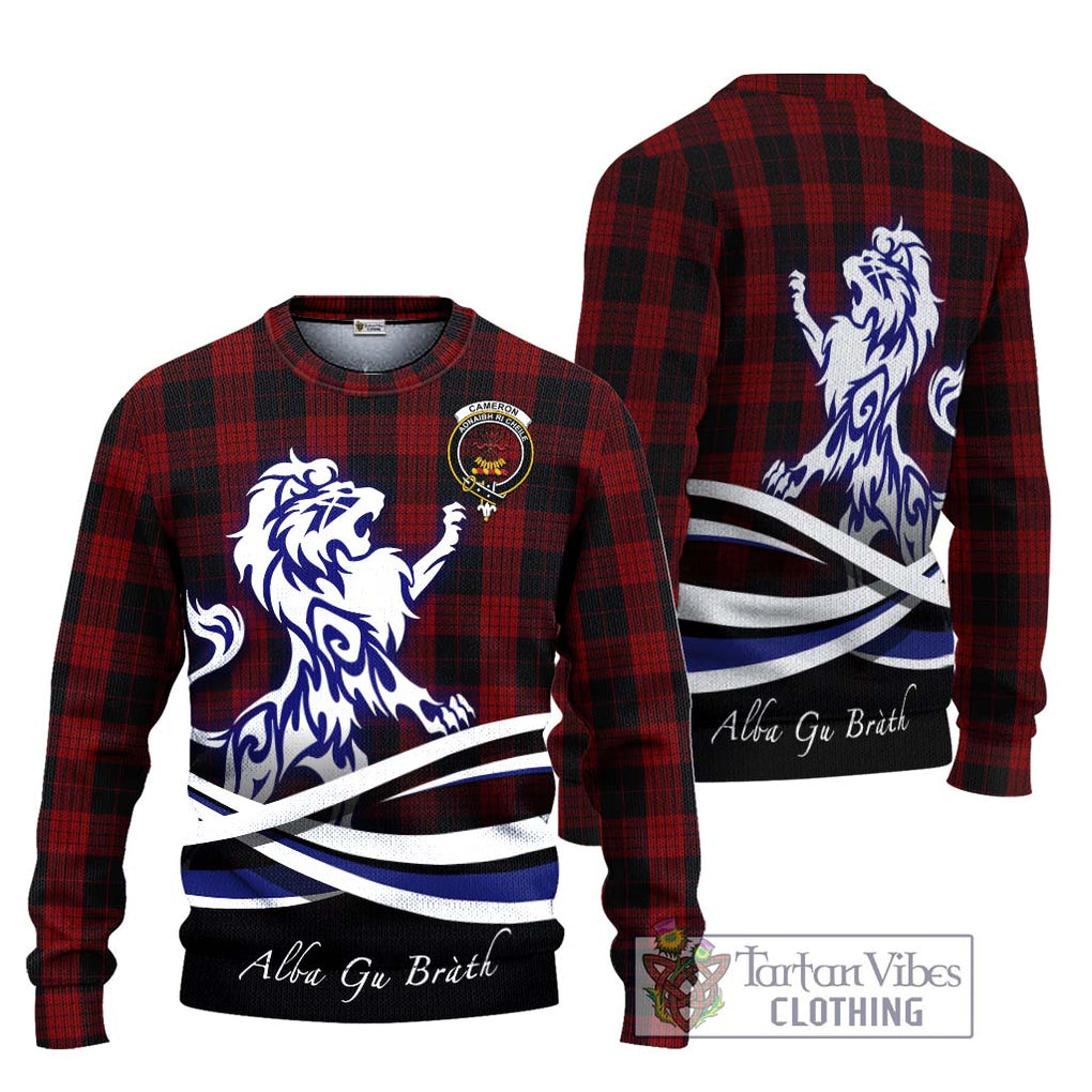 Cameron Black and Red Tartan Knitted Sweater with Alba Gu Brath Regal Lion Emblem Unisex - Tartanvibesclothing Shop