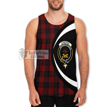 Cameron Black and Red Tartan Men's Tank Top with Family Crest Circle Style