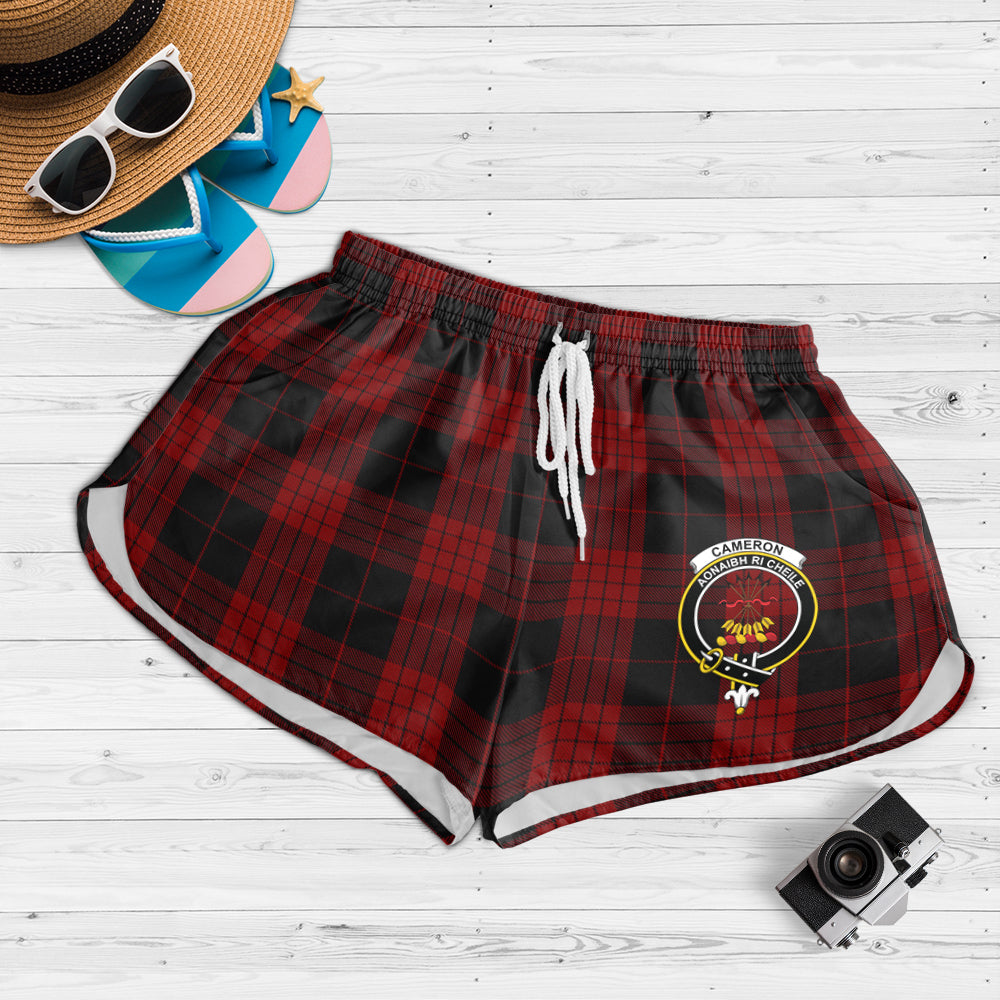 cameron-black-and-red-tartan-womens-shorts-with-family-crest