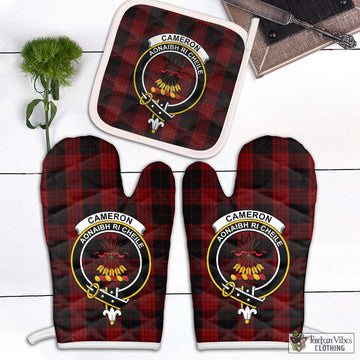 Cameron Black and Red Tartan Combo Oven Mitt & Pot-Holder with Family Crest