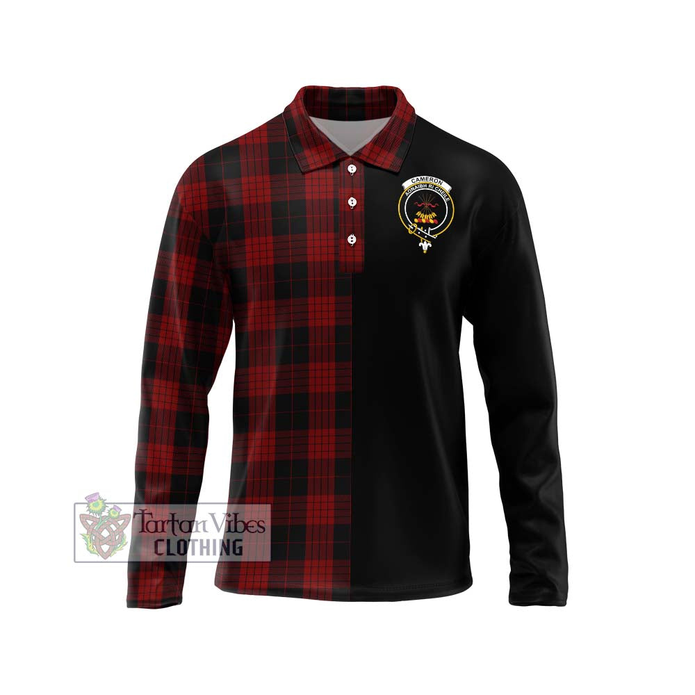 Cameron Black and Red Tartan Long Sleeve Polo Shirt with Family Crest and Half Of Me Style Unisex - Tartanvibesclothing Shop