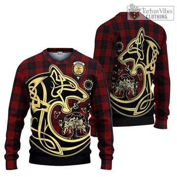 Cameron Black and Red Tartan Ugly Sweater with Family Crest Celtic Wolf Style