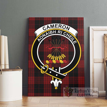 Cameron Black and Red Tartan Canvas Print Wall Art with Family Crest