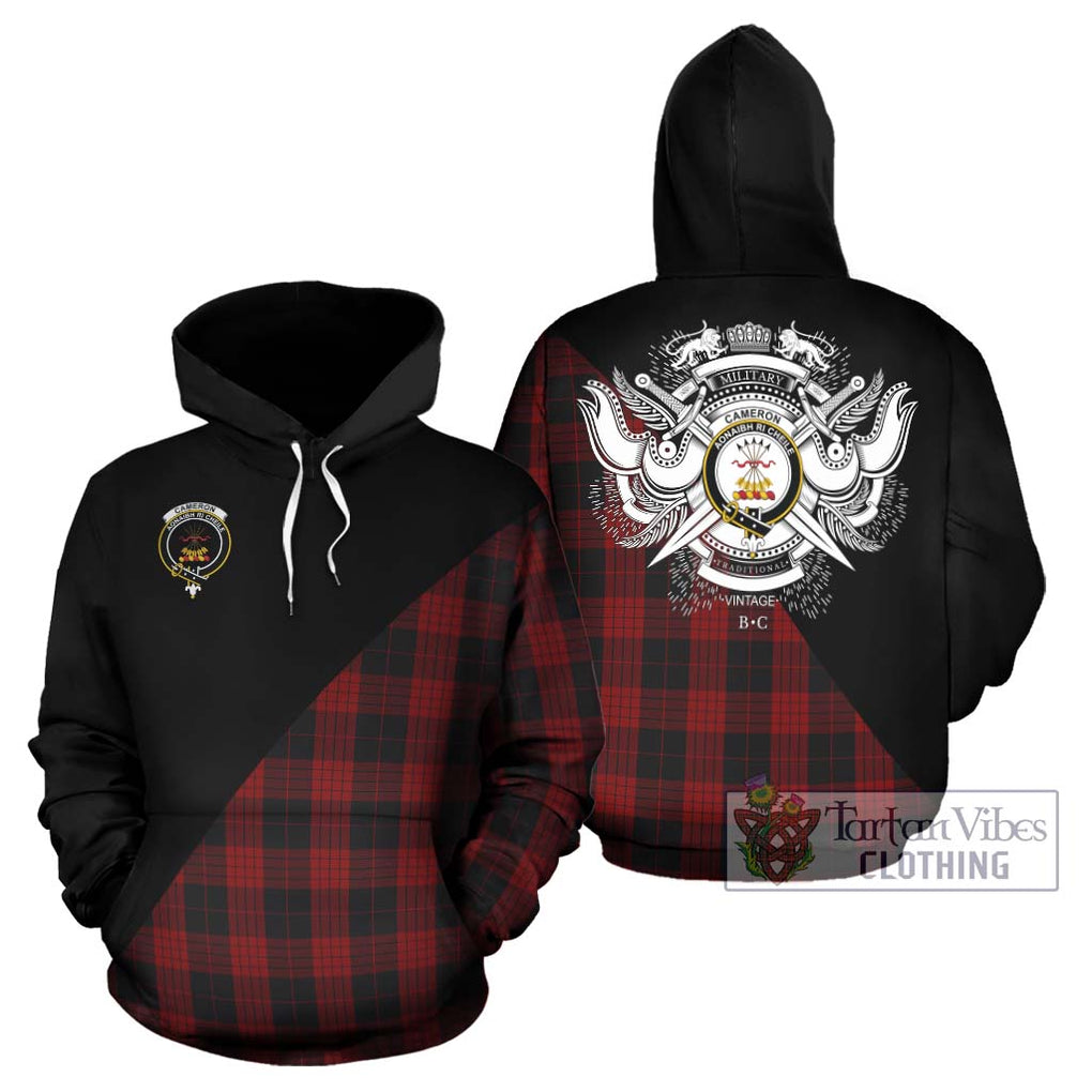 Cameron Black and Red Tartan Hoodie with Family Crest and Military Logo Style Zip Hoodie - Tartanvibesclothing Shop