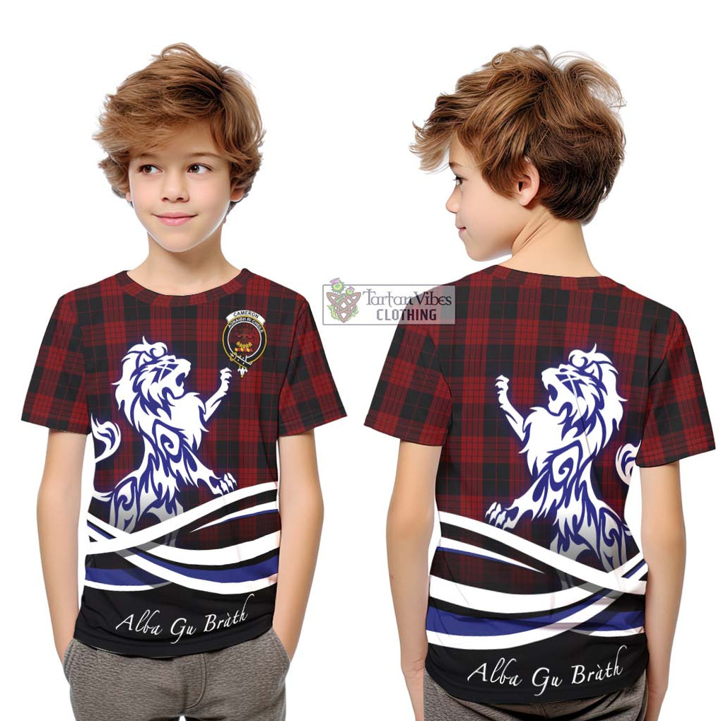 Cameron Black and Red Tartan Kid T-Shirt with Alba Gu Brath Regal Lion Emblem Youth XL Size14 - Tartanvibesclothing Shop