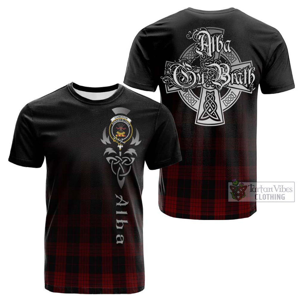 Tartan Vibes Clothing Cameron Black and Red Tartan Cotton T-shirt Featuring Alba Gu Brath Family Crest Celtic Inspired