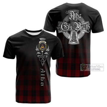 Cameron Black and Red Tartan Cotton T-shirt Featuring Alba Gu Brath Family Crest Celtic Inspired