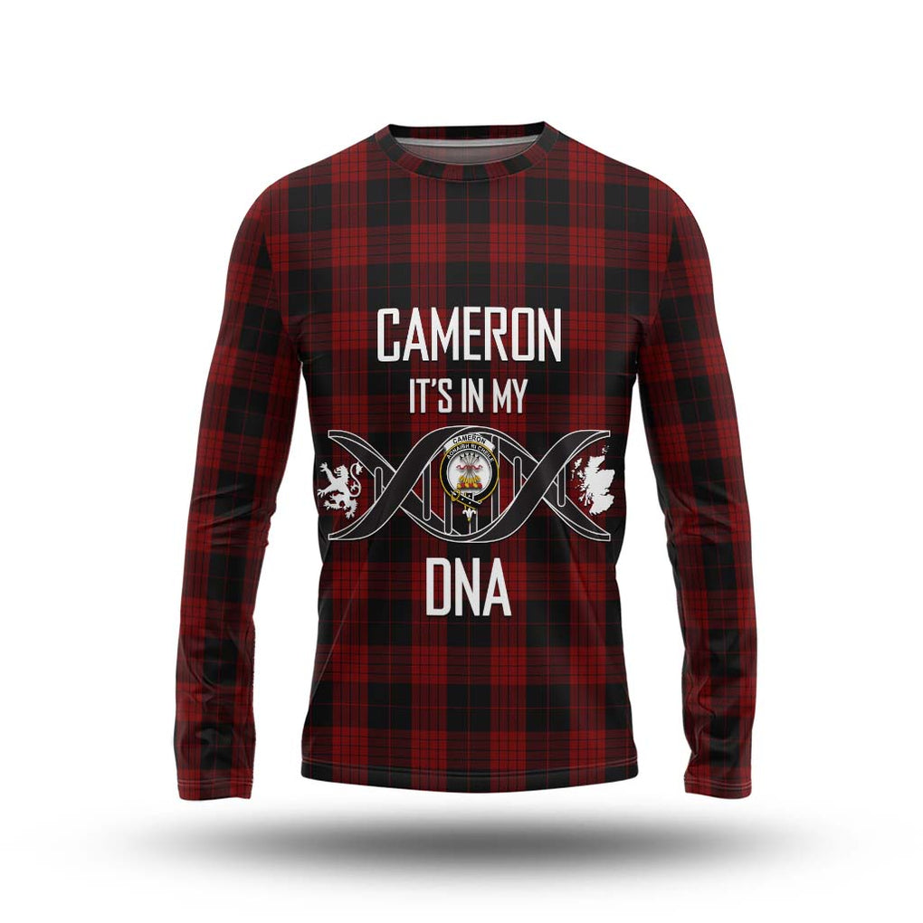 Cameron Black and Red Tartan Long Sleeve T-Shirt with Family Crest DNA In Me Style Unisex - Tartanvibesclothing Shop