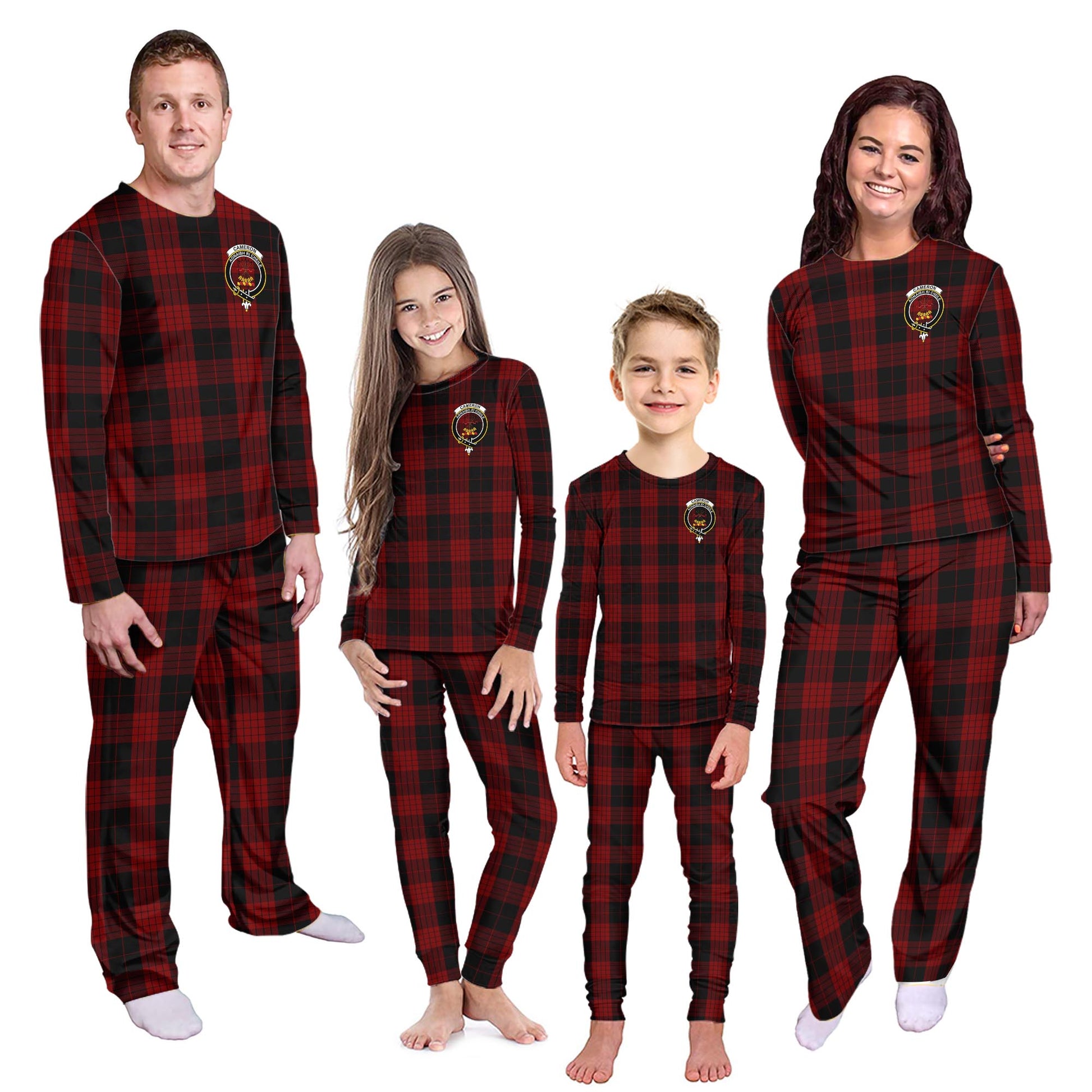 Cameron Black and Red Tartan Pajamas Family Set with Family Crest Kid - Tartan Vibes Clothing