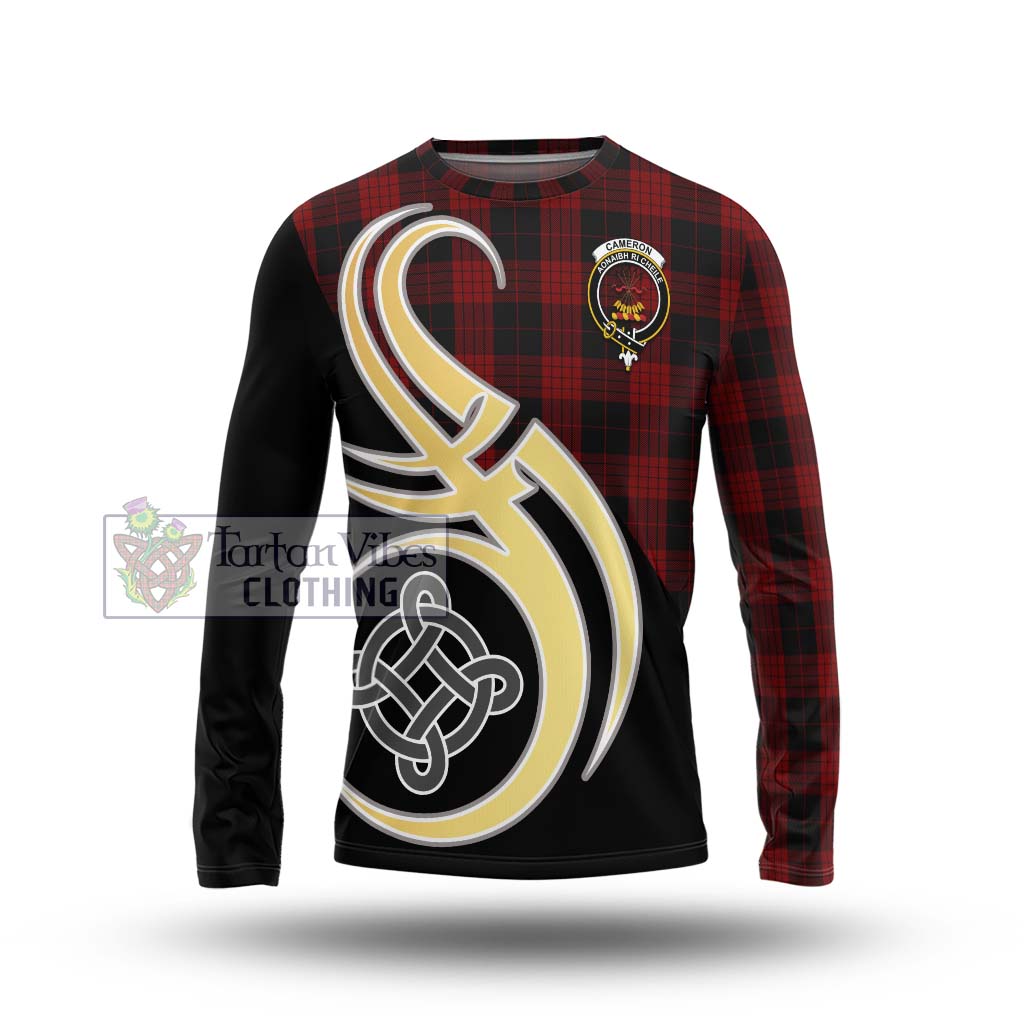 Cameron Black and Red Tartan Long Sleeve T-Shirt with Family Crest and Celtic Symbol Style Unisex - Tartan Vibes Clothing