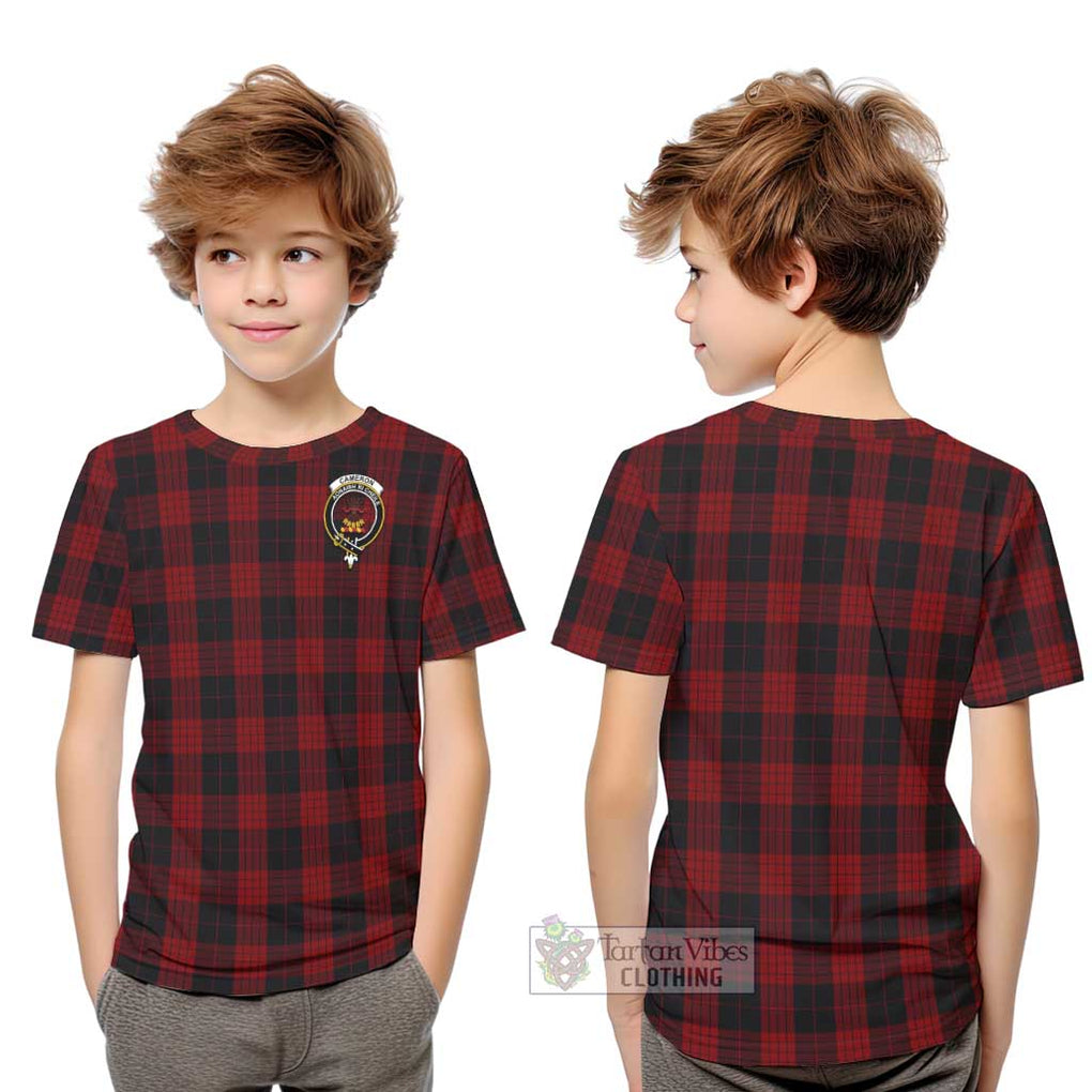 Cameron Black and Red Tartan Kid T-Shirt with Family Crest Youth XL Size14 - Tartanvibesclothing Shop