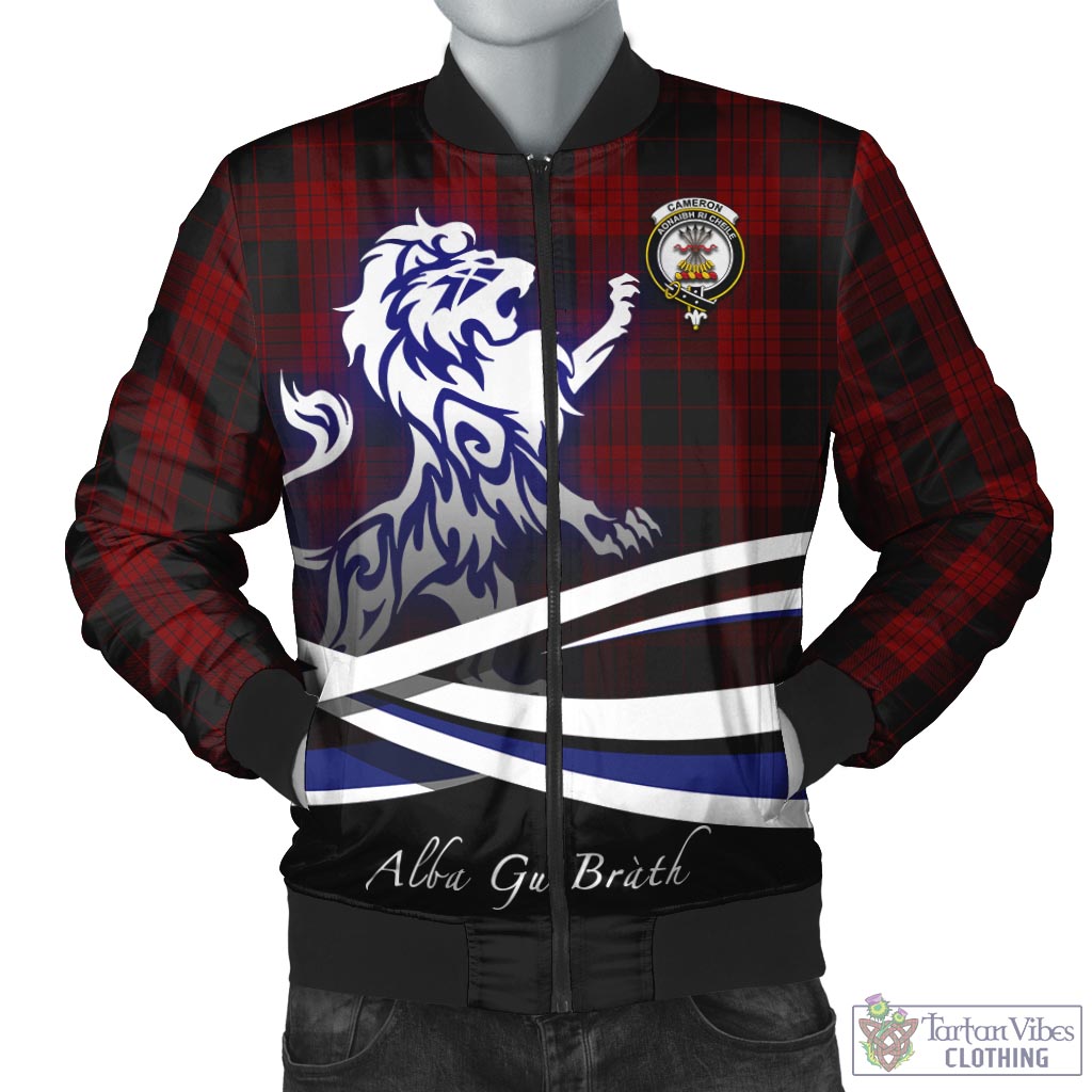 Tartan Vibes Clothing Cameron Black and Red Tartan Bomber Jacket with Alba Gu Brath Regal Lion Emblem