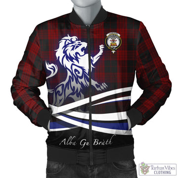 Cameron Black and Red Tartan Bomber Jacket with Alba Gu Brath Regal Lion Emblem