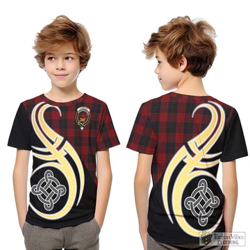 Cameron Black and Red Tartan Kid T-Shirt with Family Crest and Celtic Symbol Style