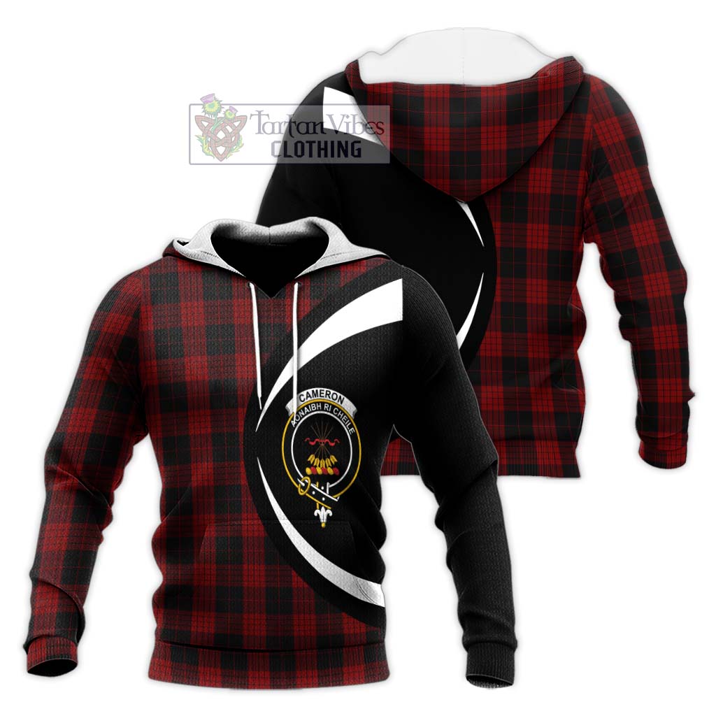 Cameron Black and Red Tartan Knitted Hoodie with Family Crest Circle Style Unisex Knitted Pullover Hoodie - Tartan Vibes Clothing