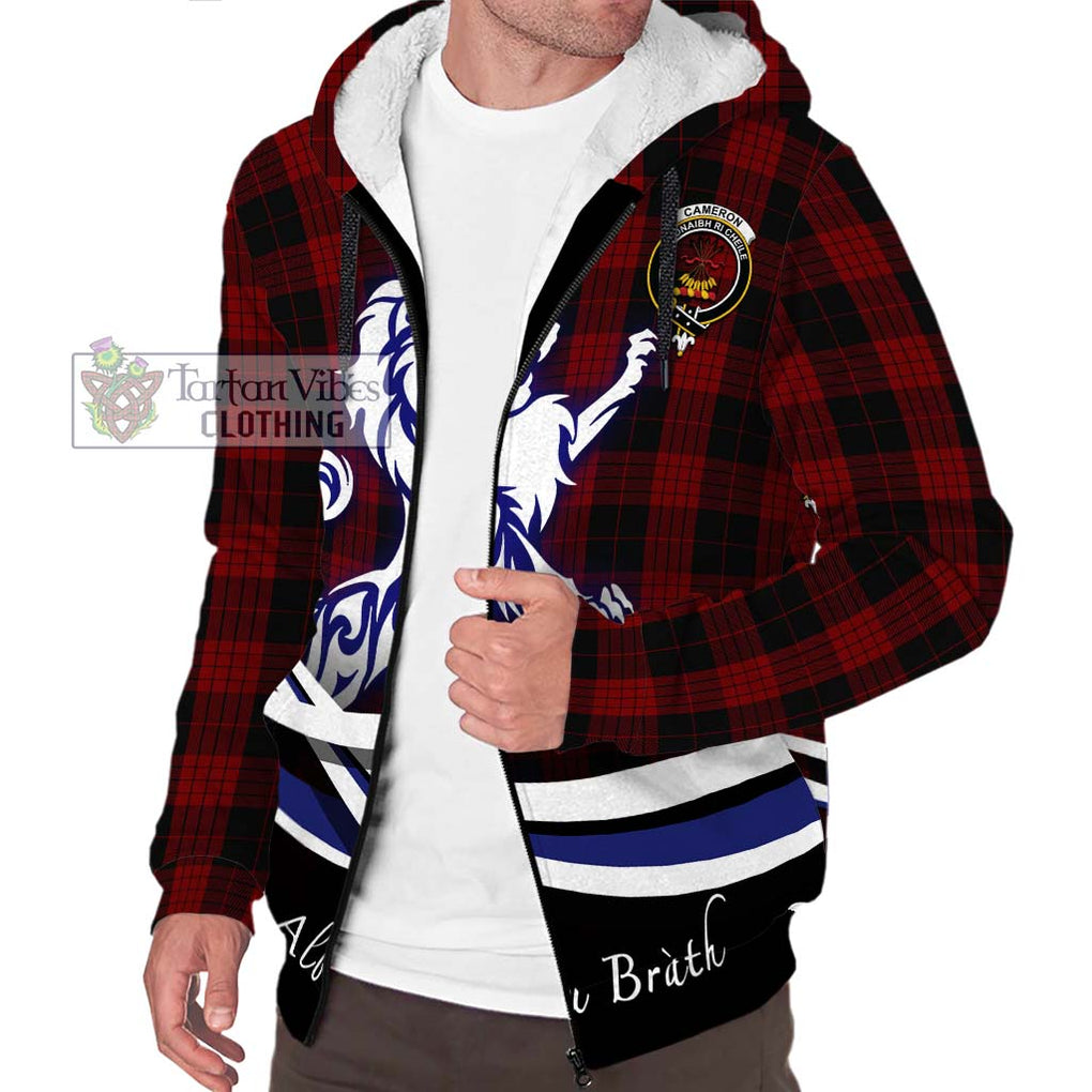 Cameron Black and Red Tartan Sherpa Hoodie with Alba Gu Brath Regal Lion Emblem Unisex S - Tartanvibesclothing Shop