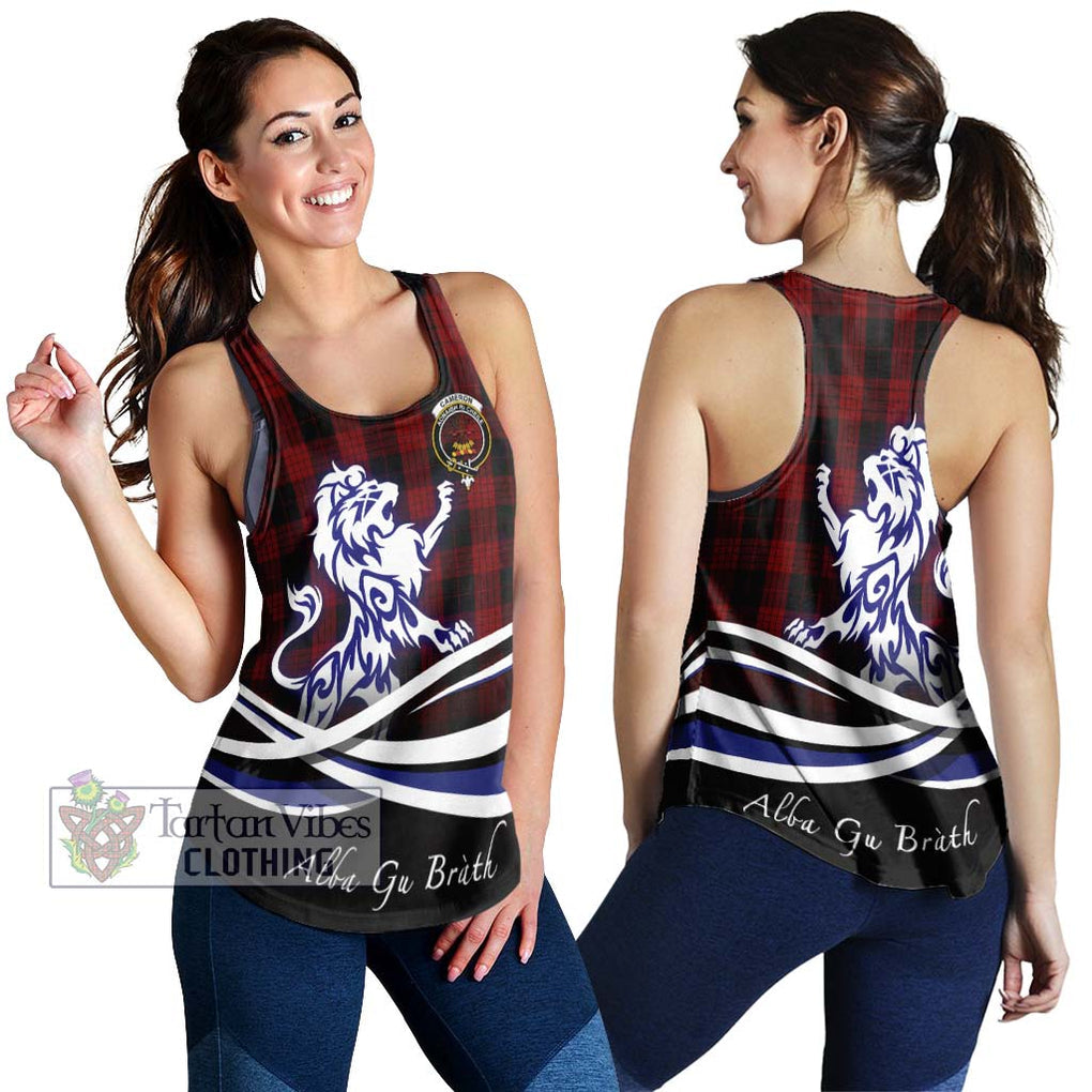 Cameron Black and Red Tartan Women's Racerback Tanks with Alba Gu Brath Regal Lion Emblem 4XL - Tartanvibesclothing Shop