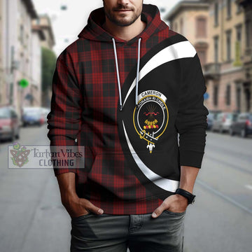 Cameron Black and Red Tartan Hoodie with Family Crest Circle Style