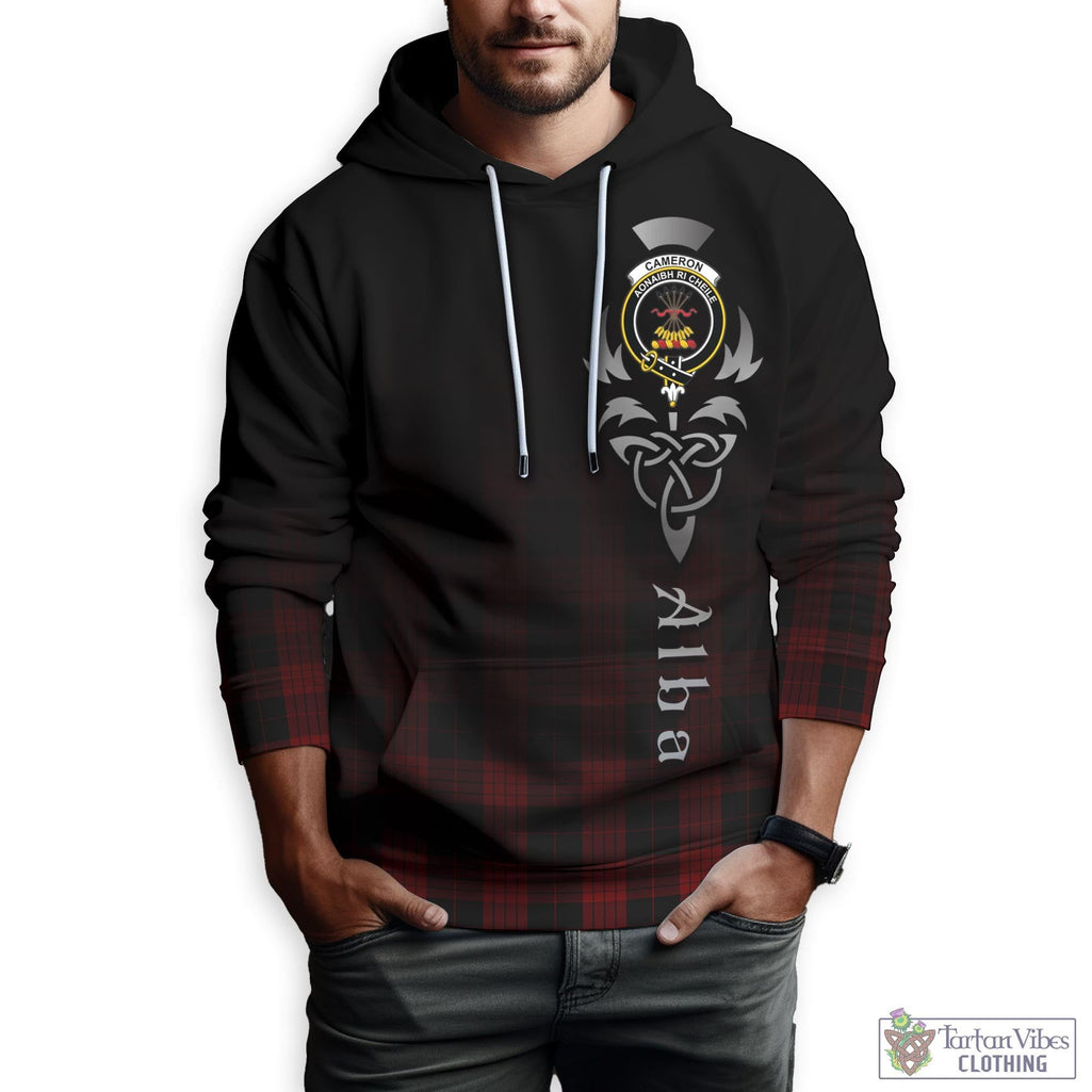 Tartan Vibes Clothing Cameron Black and Red Tartan Hoodie Featuring Alba Gu Brath Family Crest Celtic Inspired