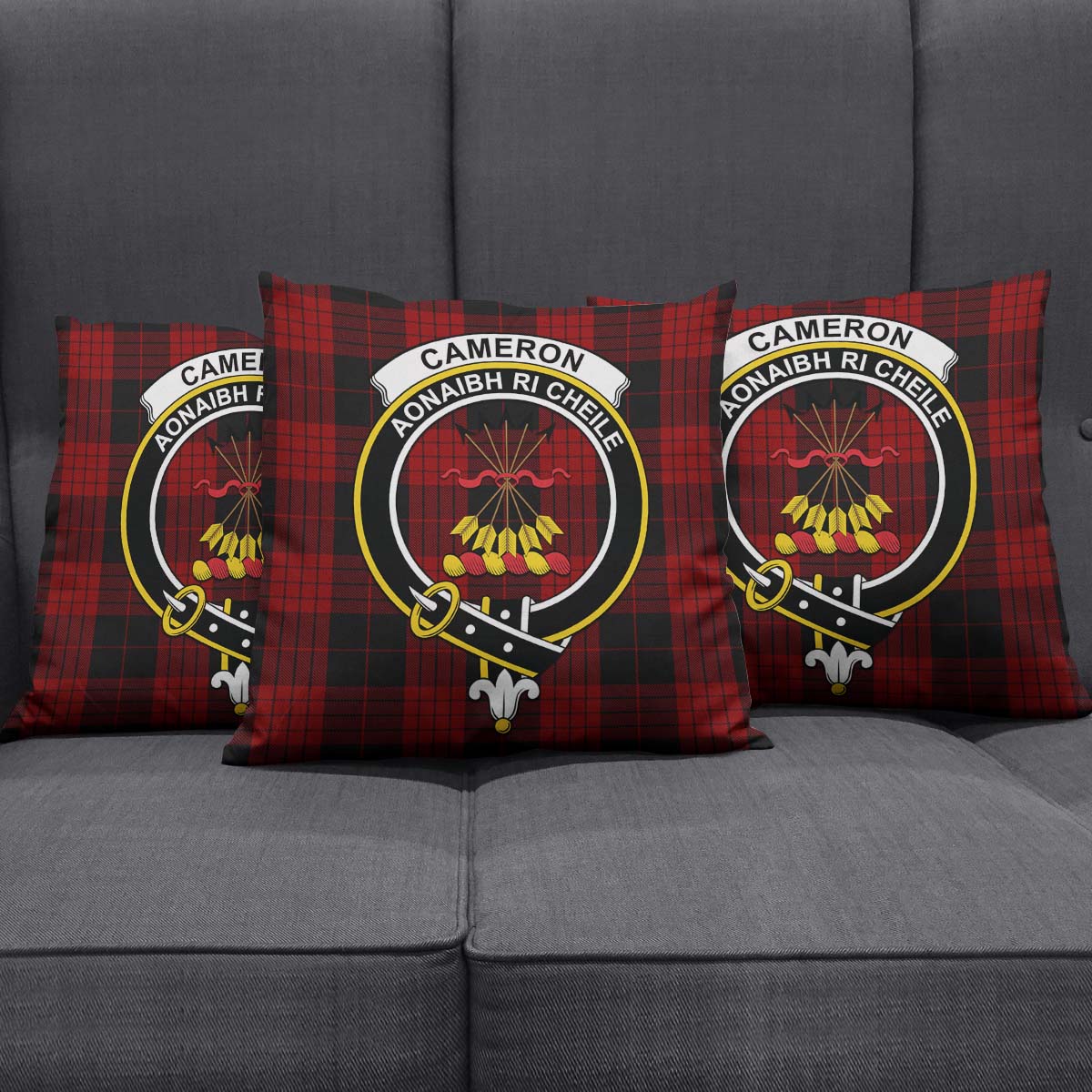 Cameron Black and Red Tartan Pillow Cover with Family Crest Square Pillow Cover - Tartanvibesclothing