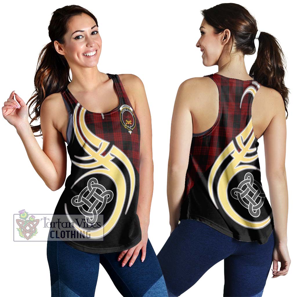 Cameron Black and Red Tartan Women's Racerback Tanks with Family Crest and Celtic Symbol Style 4XL - Tartan Vibes Clothing