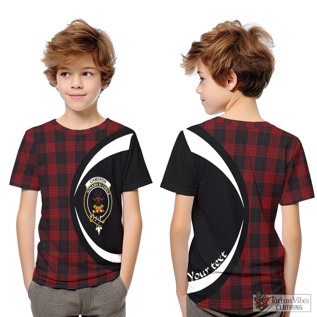 Cameron Black and Red Tartan Kid T-Shirt with Family Crest Circle Style Youth XL Size14 - Tartan Vibes Clothing