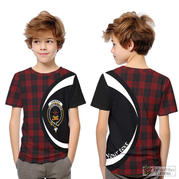 Cameron Black and Red Tartan Kid T-Shirt with Family Crest Circle Style