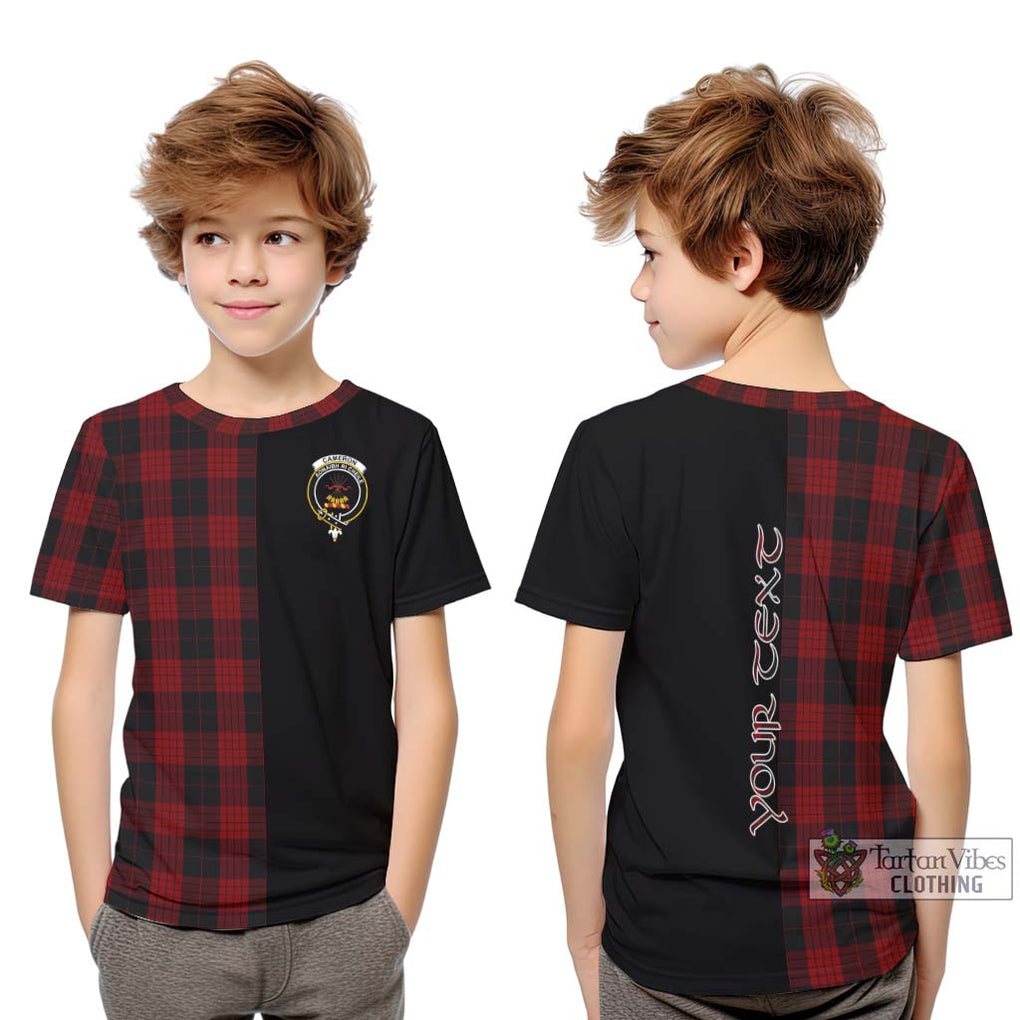 Cameron Black and Red Tartan Kid T-Shirt with Family Crest and Half Of Me Style Youth XL Size14 - Tartanvibesclothing Shop