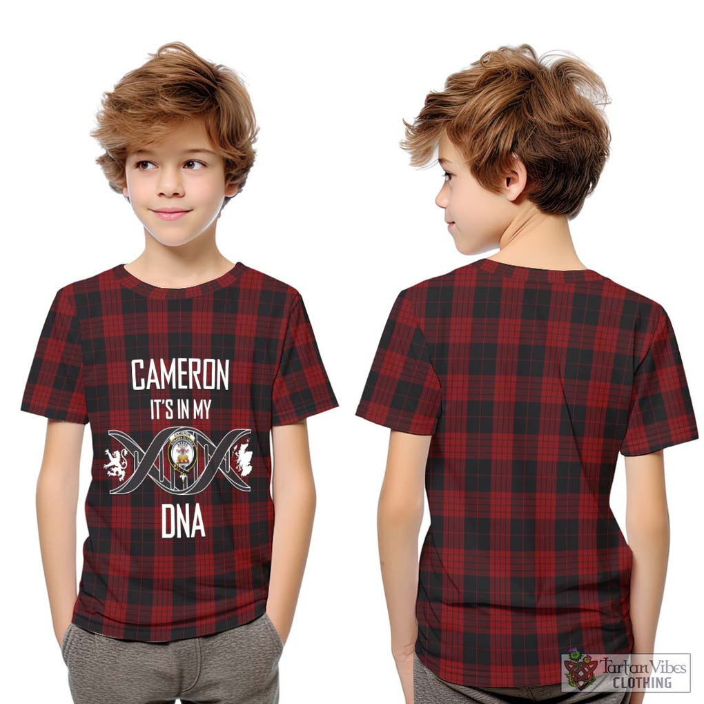 Cameron Black and Red Tartan Kid T-Shirt with Family Crest DNA In Me Style Youth XL Size14 - Tartanvibesclothing Shop