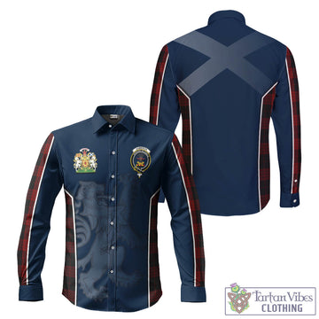 Cameron Black and Red Tartan Long Sleeve Button Up Shirt with Family Crest and Lion Rampant Vibes Sport Style