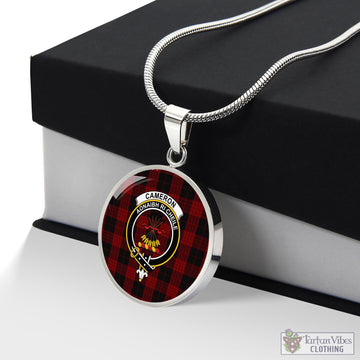 Cameron Black and Red Tartan Circle Necklace with Family Crest