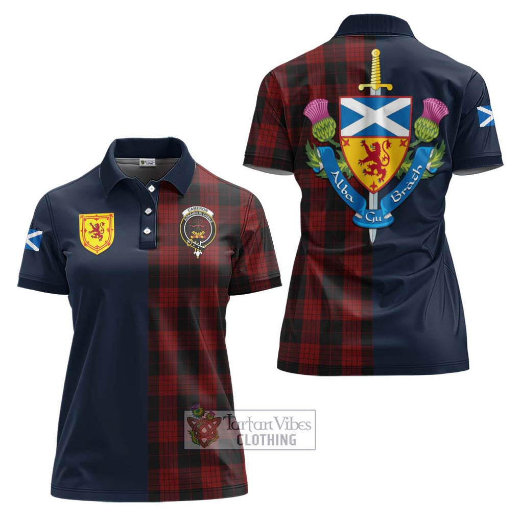 Tartan Vibes Clothing Cameron Black and Red Tartan Women's Polo Shirt with Scottish Lion Royal Arm Half Style