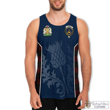 Cameron Black and Red Tartan Men's Tanks Top with Family Crest and Scottish Thistle Vibes Sport Style