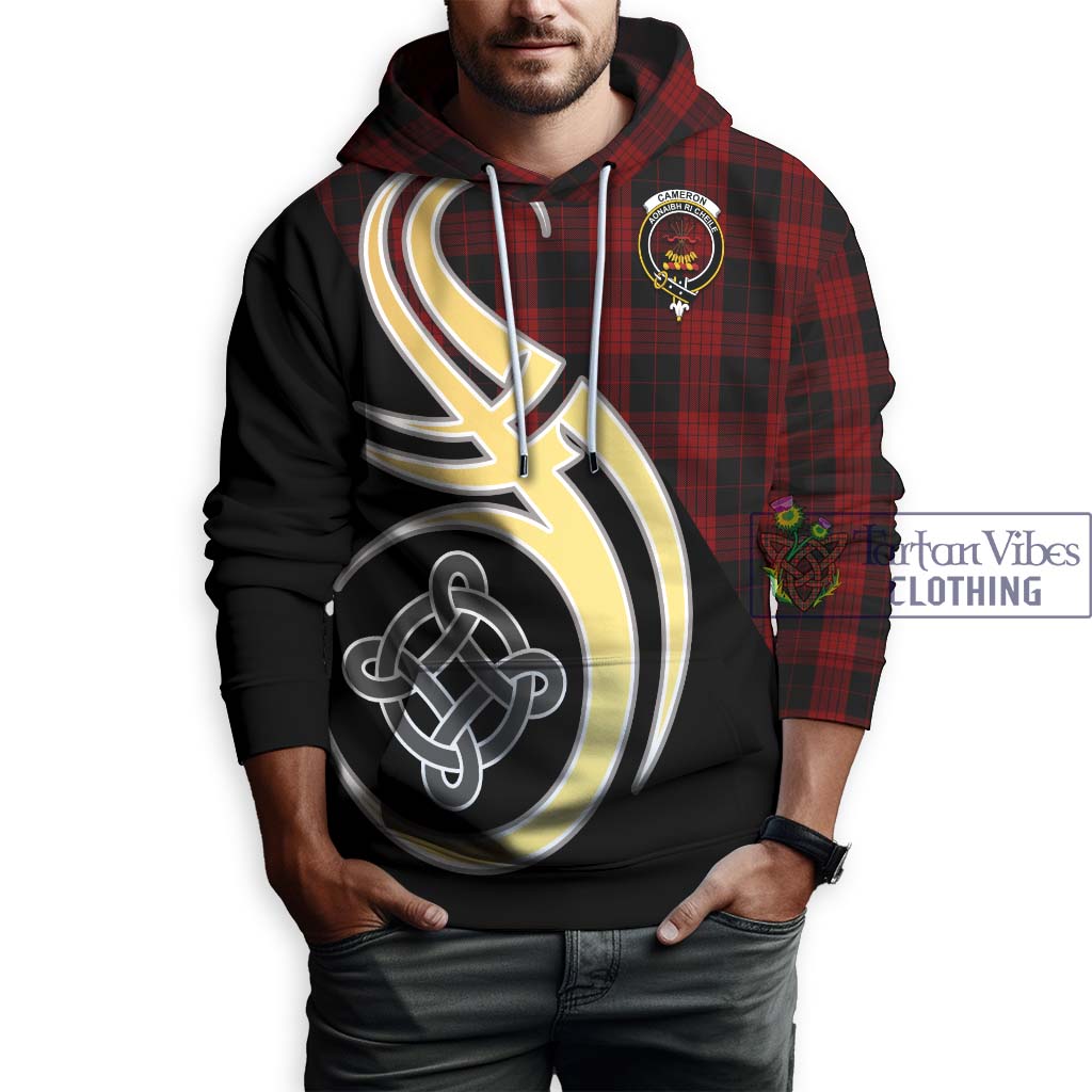 Cameron Black and Red Tartan Hoodie with Family Crest and Celtic Symbol Style Zip Hoodie - Tartan Vibes Clothing