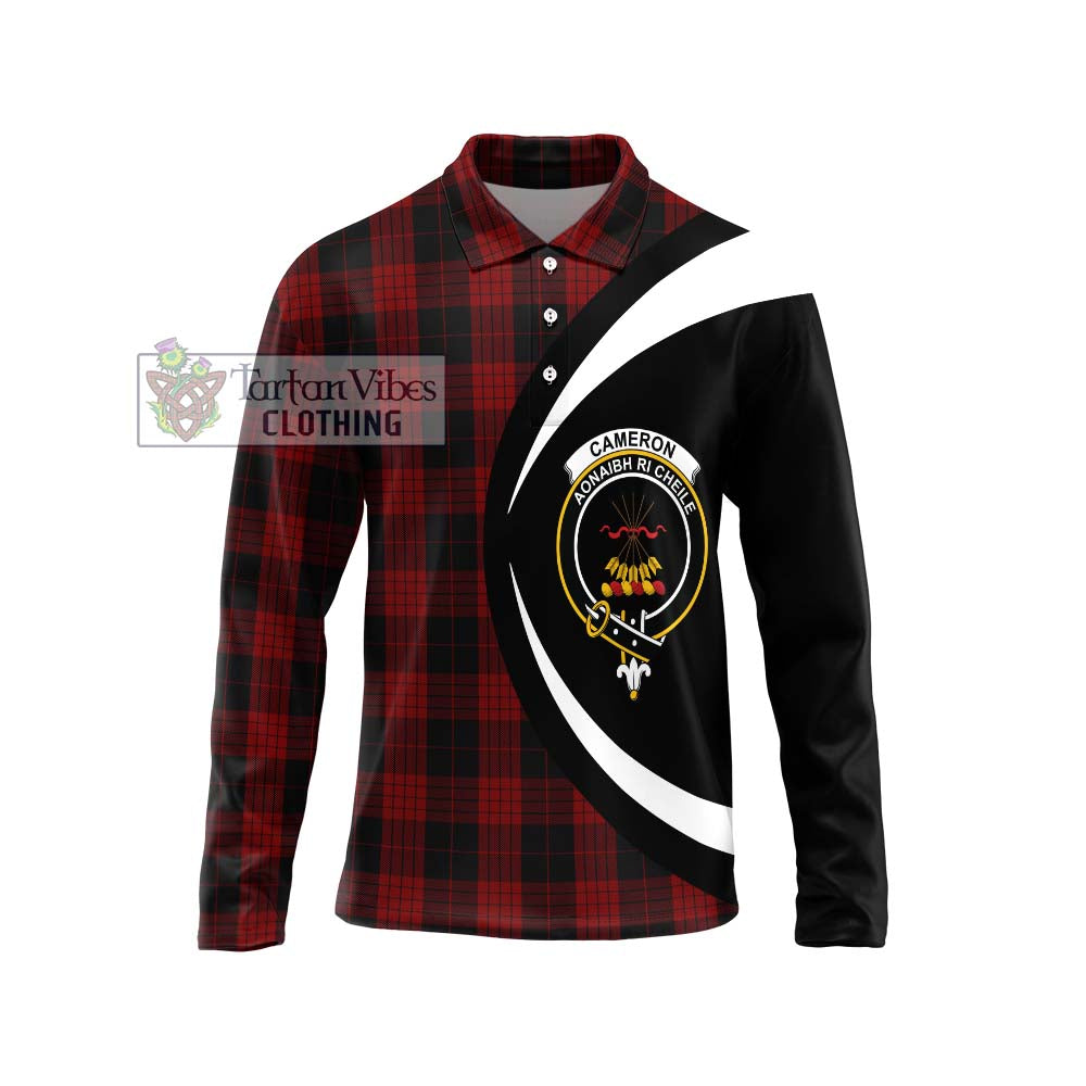 Cameron Black and Red Tartan Long Sleeve Polo Shirt with Family Crest Circle Style Unisex - Tartan Vibes Clothing