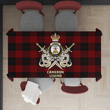 Cameron Black and Red Tartan Tablecloth with Clan Crest and the Golden Sword of Courageous Legacy