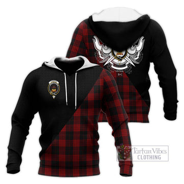 Cameron Black and Red Tartan Knitted Hoodie with Family Crest and Military Logo Style