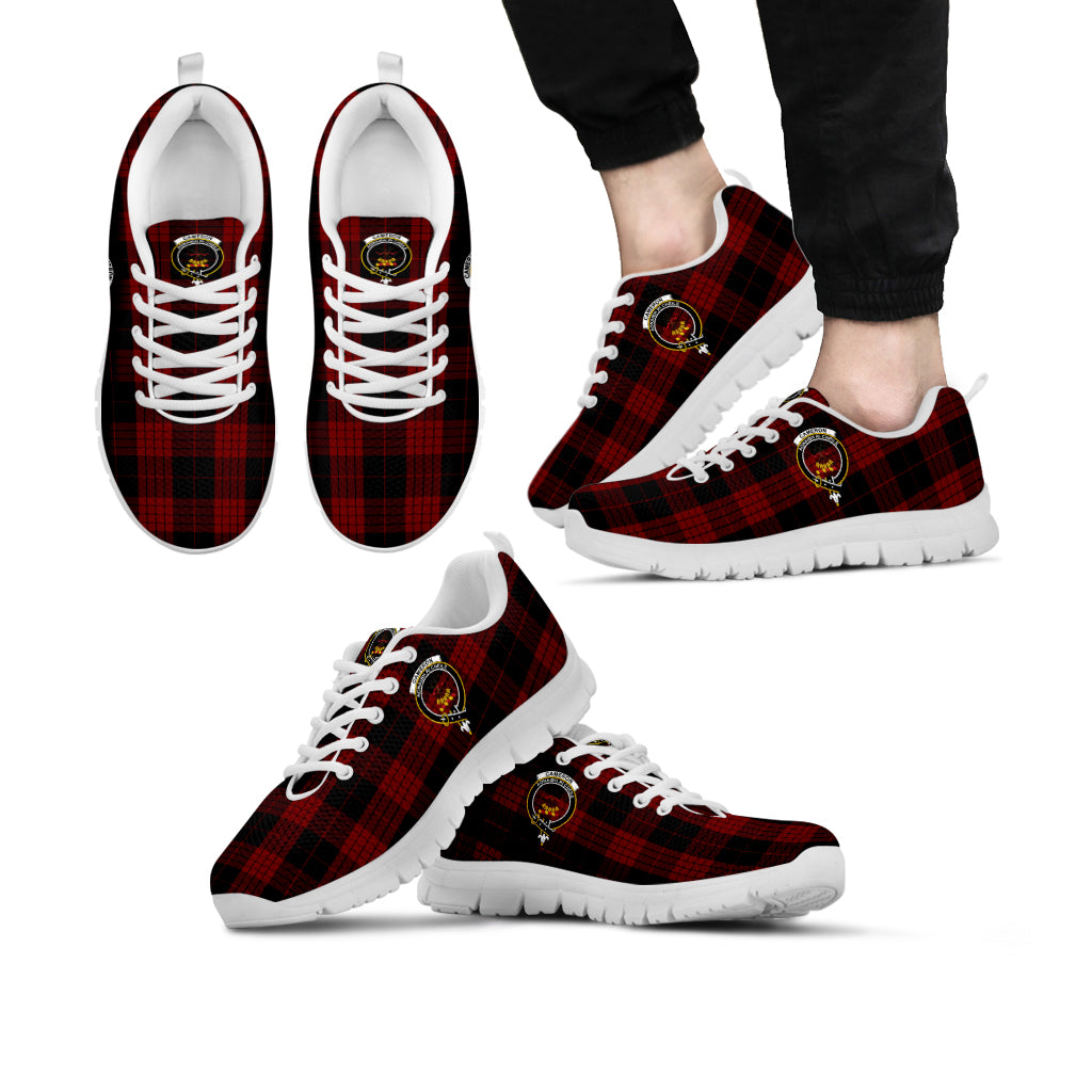 Cameron Black and Red Tartan Sneakers with Family Crest Kid's Sneakers - Tartan Vibes Clothing