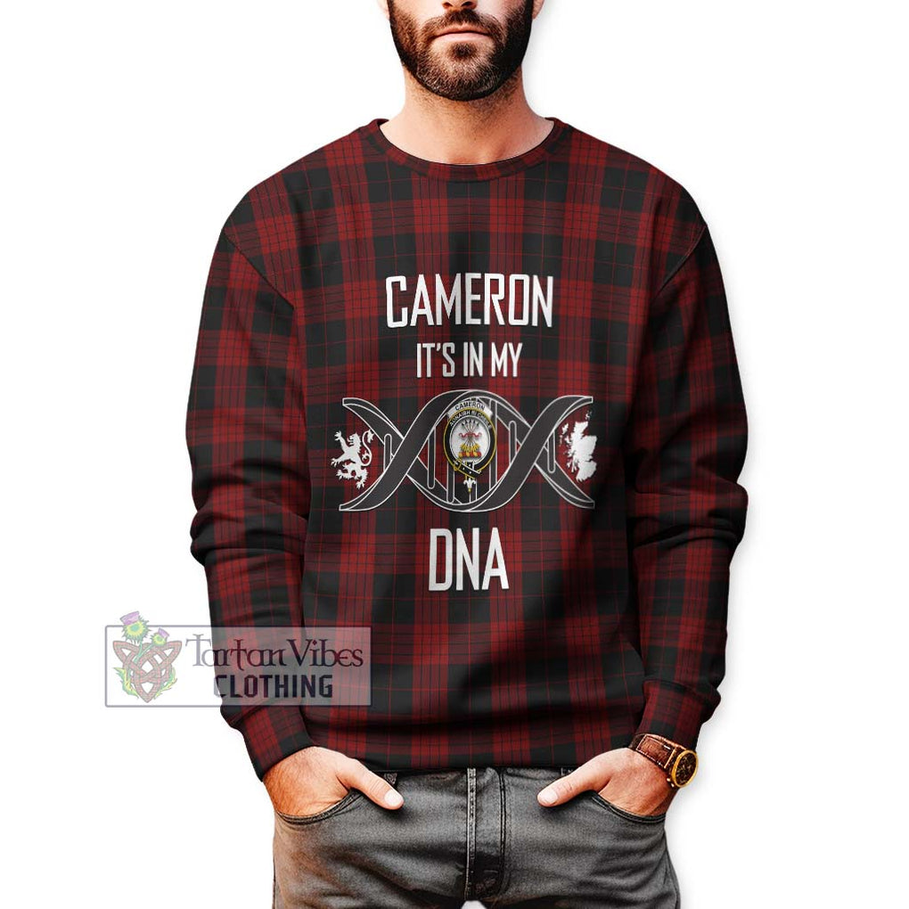 Cameron Black and Red Tartan Sweatshirt with Family Crest DNA In Me Style Unisex - Tartanvibesclothing Shop