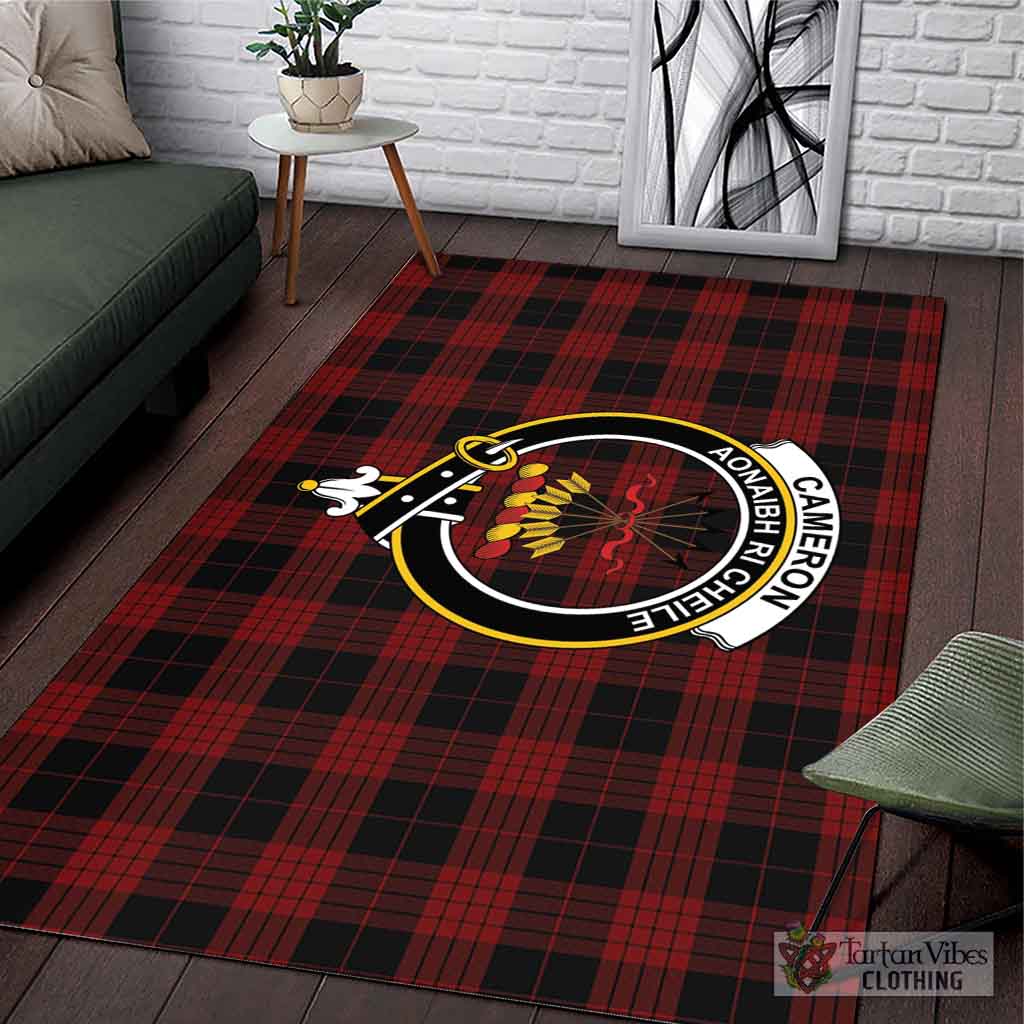 Tartan Vibes Clothing Cameron Black and Red Tartan Area Rug with Family Crest