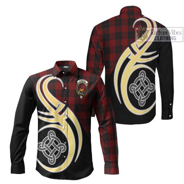 Cameron Black and Red Tartan Long Sleeve Button Shirt with Family Crest and Celtic Symbol Style