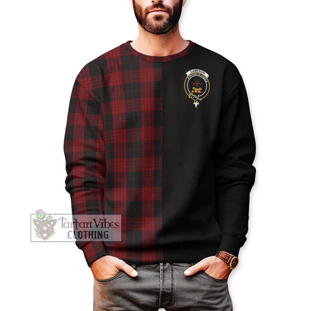 Cameron Black and Red Tartan Sweatshirt with Family Crest and Half Of Me Style Unisex - Tartanvibesclothing Shop