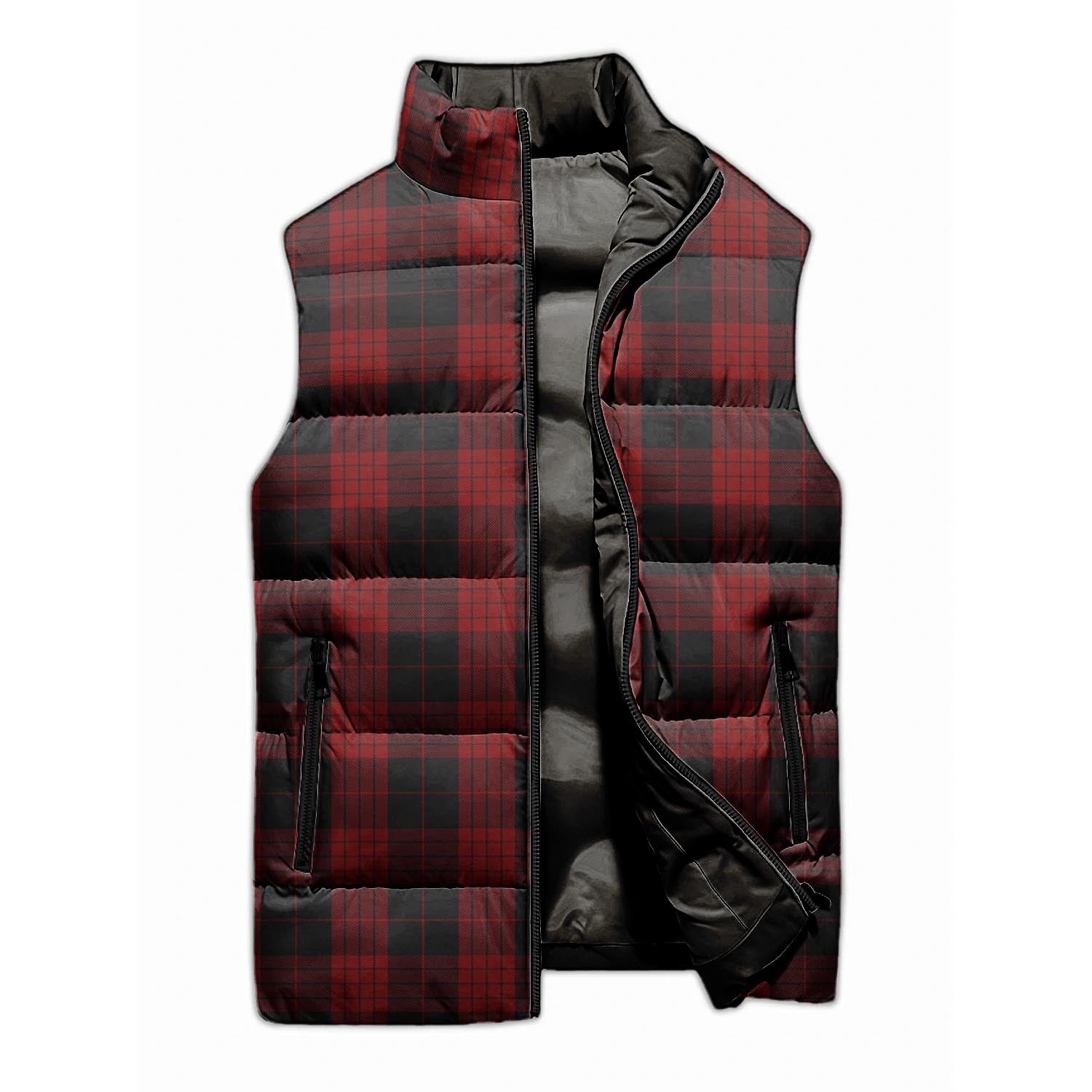 Cameron Black and Red Tartan Sleeveless Puffer Jacket - Tartanvibesclothing