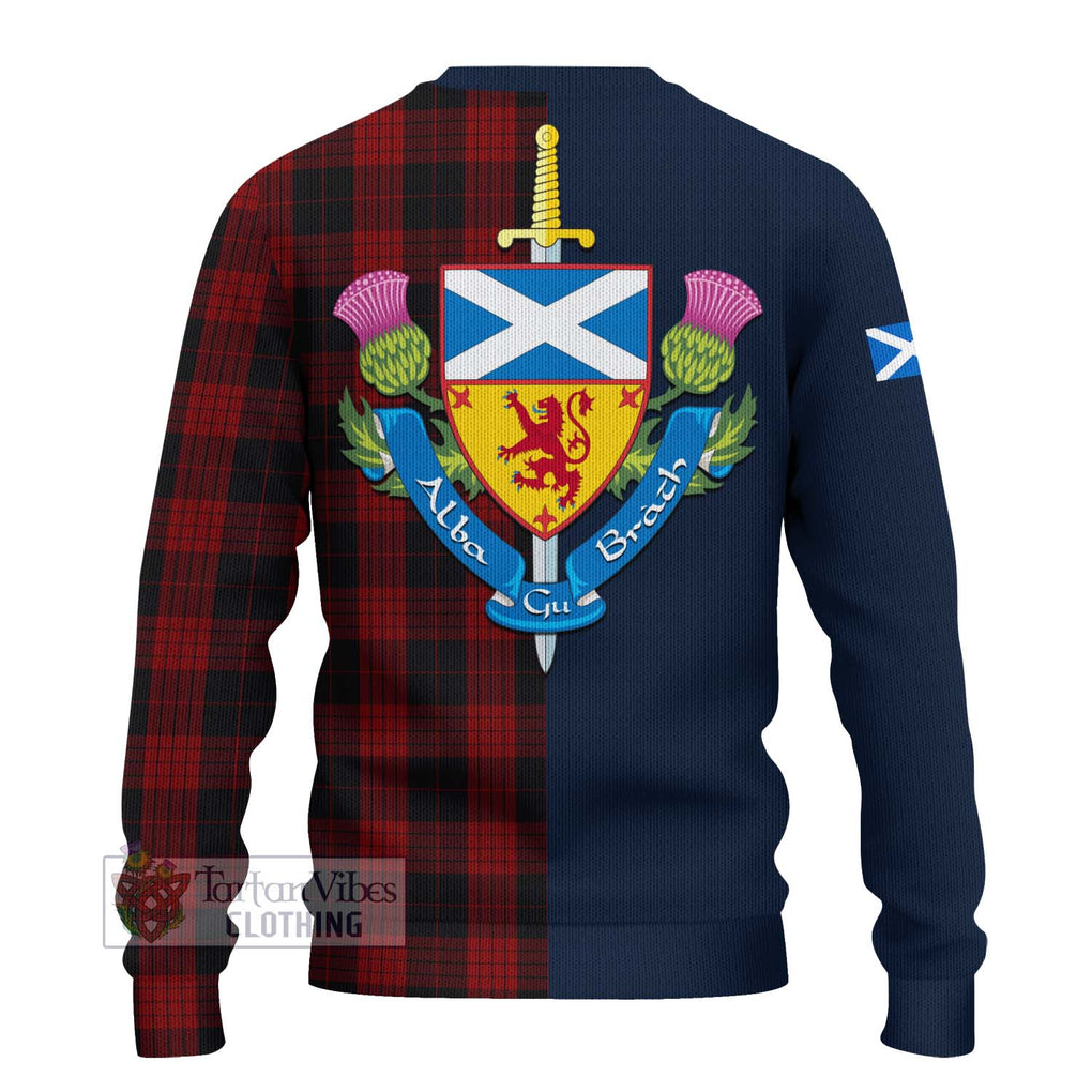 Tartan Vibes Clothing Cameron Black and Red Tartan Knitted Sweater with Scottish Lion Royal Arm Half Style