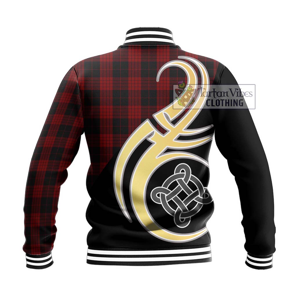 Cameron Black and Red Tartan Baseball Jacket with Family Crest and Celtic Symbol Style - Tartan Vibes Clothing