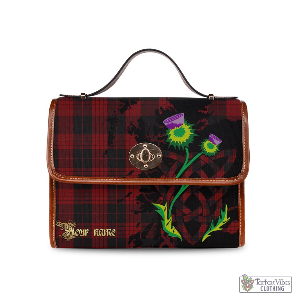 Tartan Vibes Clothing Cameron Black and Red Tartan Waterproof Canvas Bag with Scotland Map and Thistle Celtic Accents