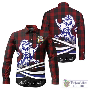 Cameron Black and Red Tartan Long Sleeve Button Up Shirt with Alba Gu Brath Regal Lion Emblem